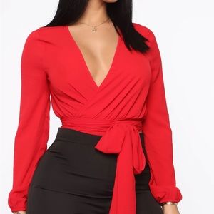 Red tie blouse